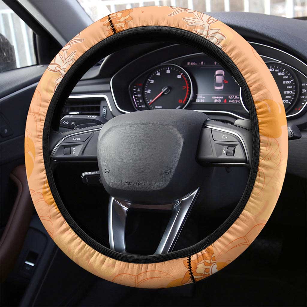 Hawaii Lanai Island Flowers Lei Steering Wheel Cover Orange Kaunaoa Mix Maile LT7 - Polynesian Pride