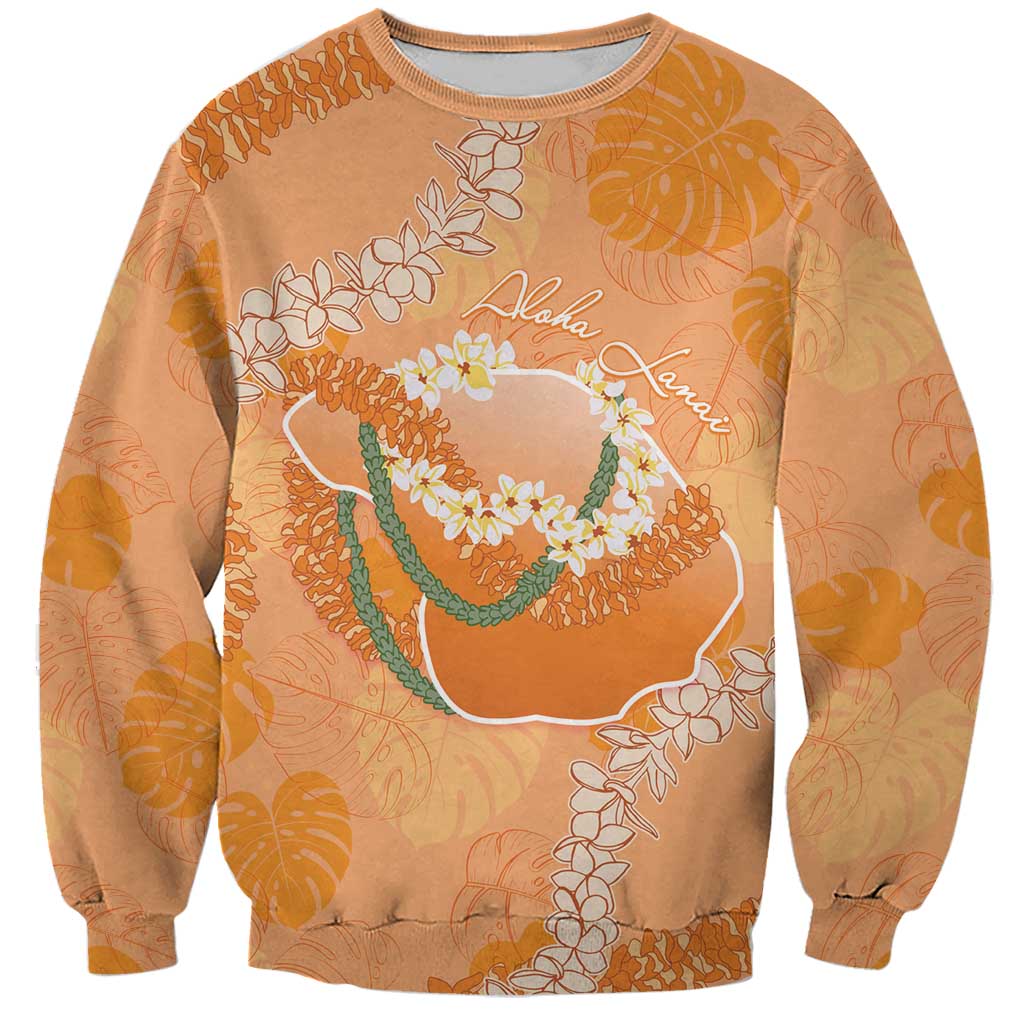 Hawaii Lanai Island Flowers Lei Sweatshirt Orange Kaunaoa Mix Maile LT7 Unisex Orange - Polynesian Pride