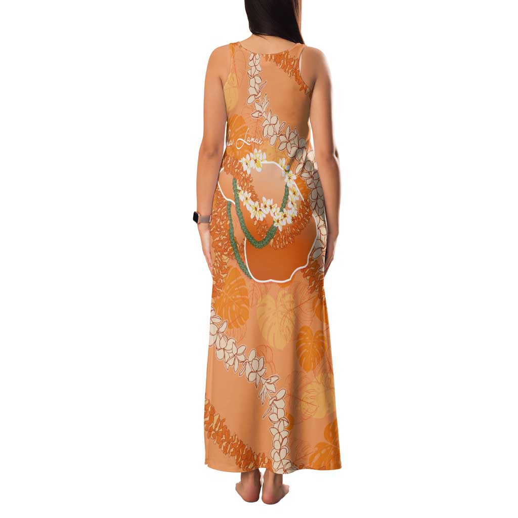 Hawaii Lanai Island Flowers Lei Tank Maxi Dress Orange Kaunaoa Mix Maile LT7 - Polynesian Pride