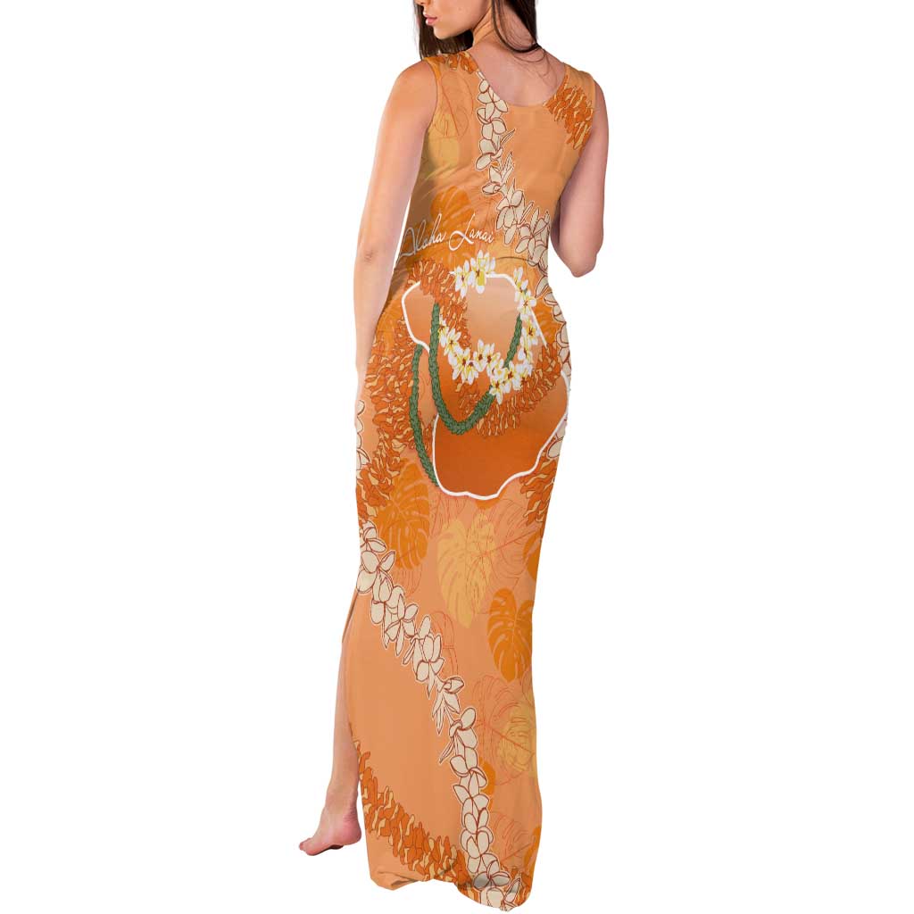 Hawaii Lanai Island Flowers Lei Tank Maxi Dress Orange Kaunaoa Mix Maile LT7 - Polynesian Pride