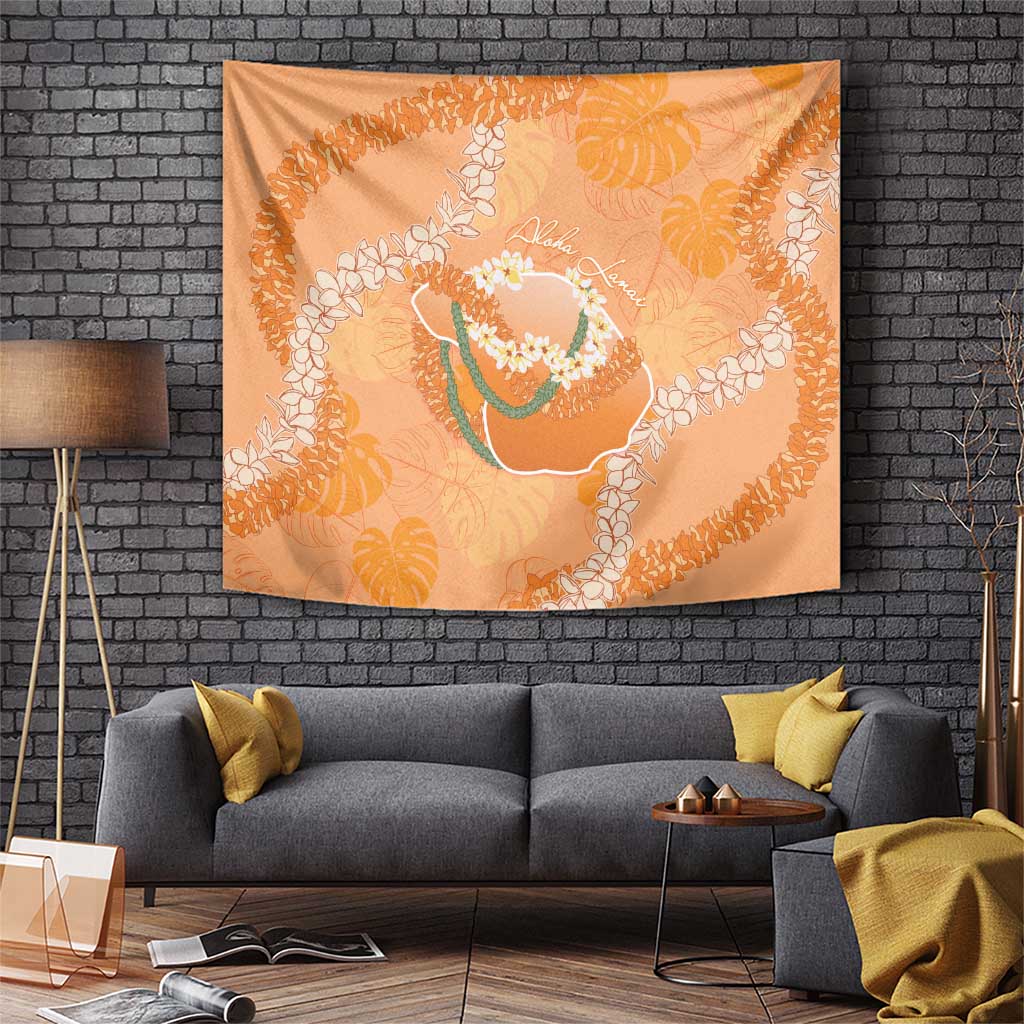 Hawaii Lanai Island Flowers Lei Tapestry Orange Kaunaoa Mix Maile LT7 Orange - Polynesian Pride