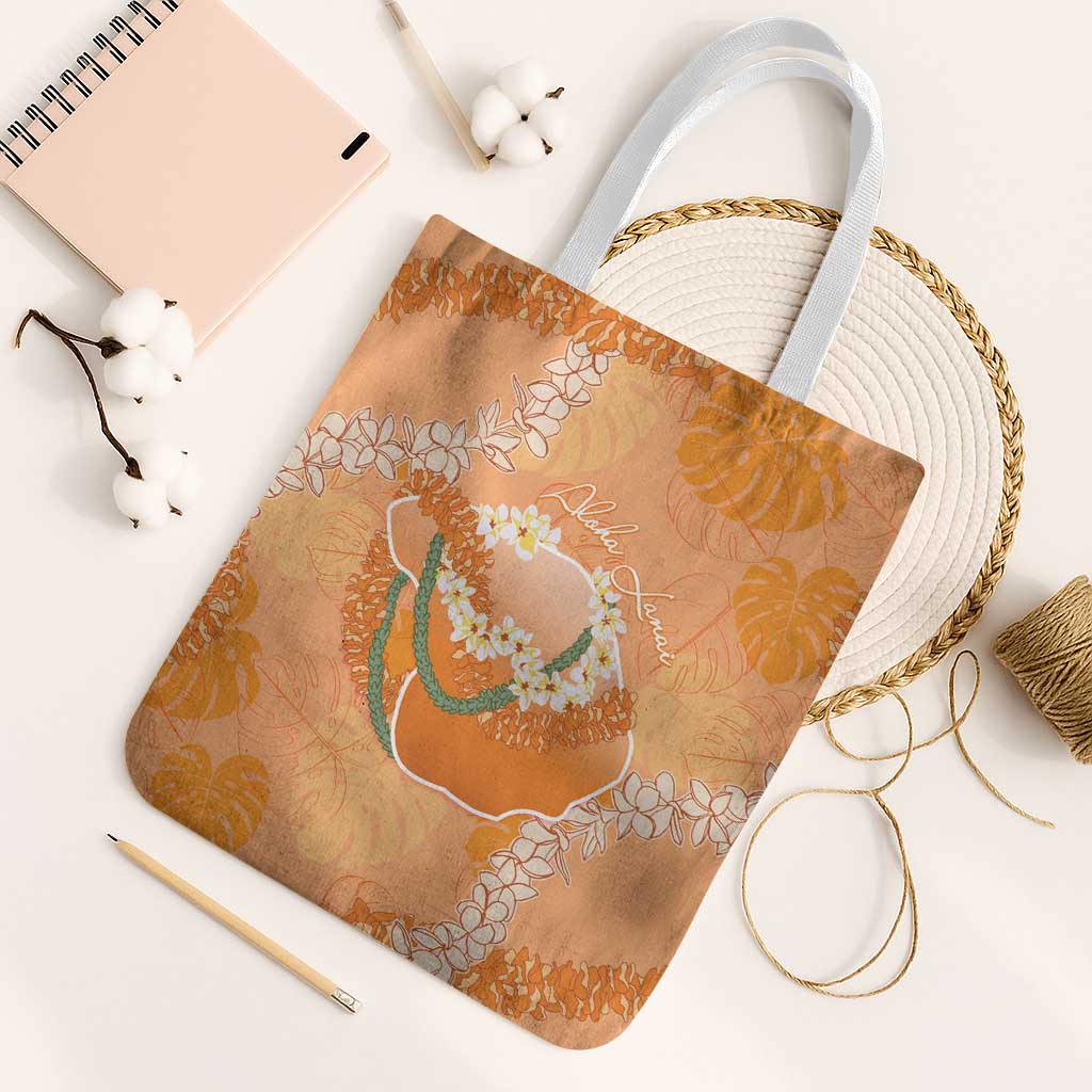 Hawaii Lanai Island Flowers Lei Tote Bag Orange Kaunaoa Mix Maile LT7 White Strap One Size Orange - Polynesian Pride