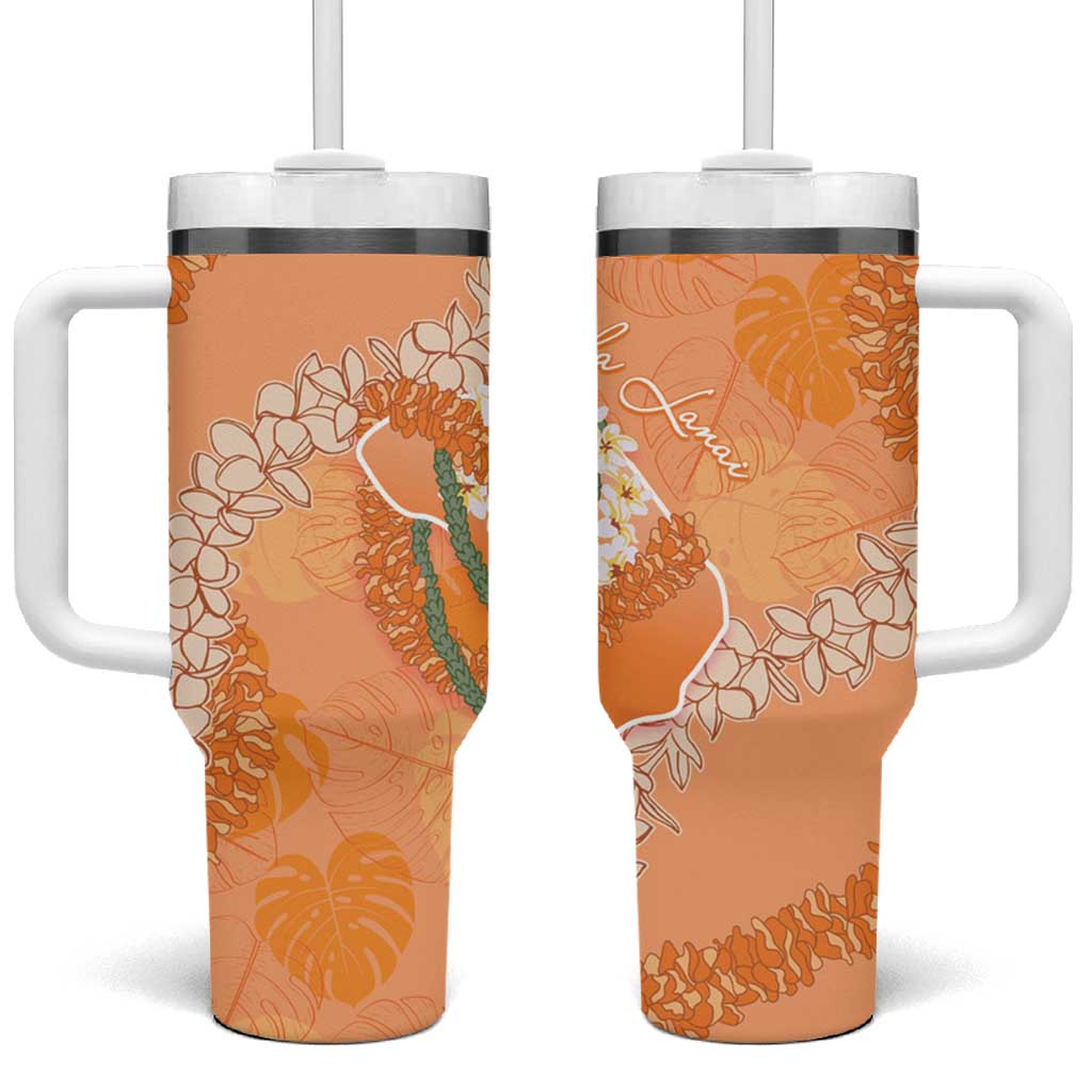 Hawaii Lanai Island Flowers Lei Tumbler With Handle Orange Kaunaoa Mix Maile