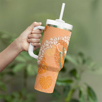 Hawaii Lanai Island Flowers Lei Tumbler With Handle Orange Kaunaoa Mix Maile