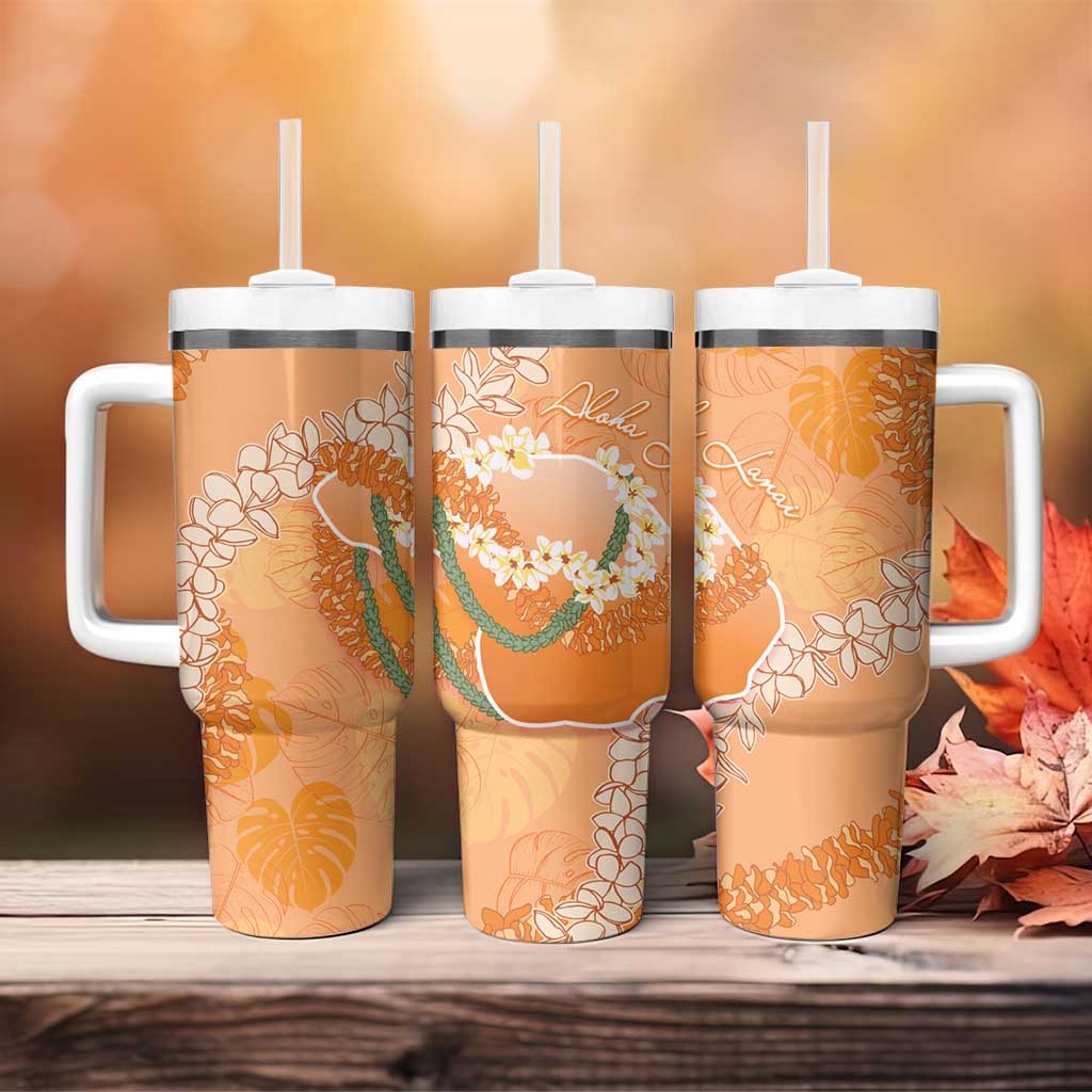 Hawaii Lanai Island Flowers Lei Tumbler With Handle Orange Kaunaoa Mix Maile