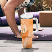 Hawaii Lanai Island Flowers Lei Tumbler With Handle Orange Kaunaoa Mix Maile