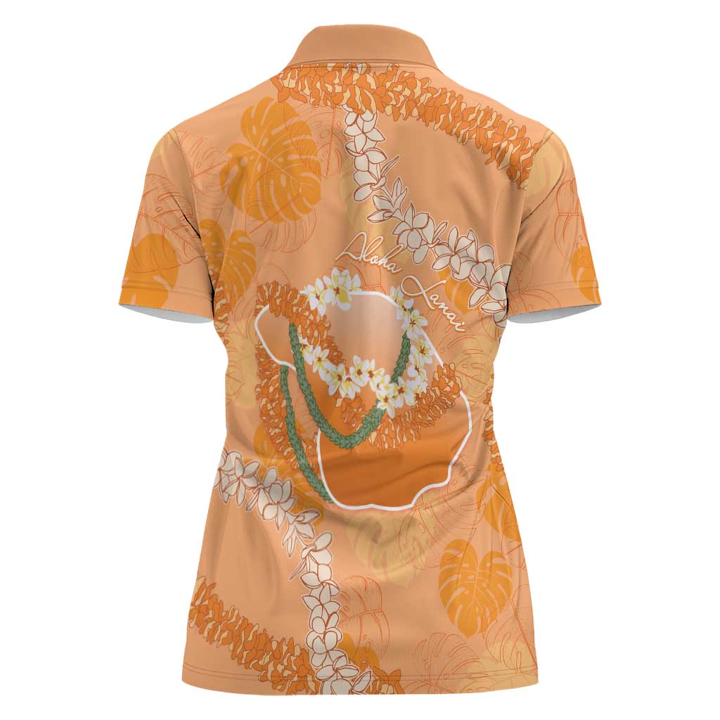 Hawaii Lanai Island Flowers Lei Women Polo Shirt Orange Kaunaoa Mix Maile