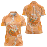 Hawaii Lanai Island Flowers Lei Women Polo Shirt Orange Kaunaoa Mix Maile