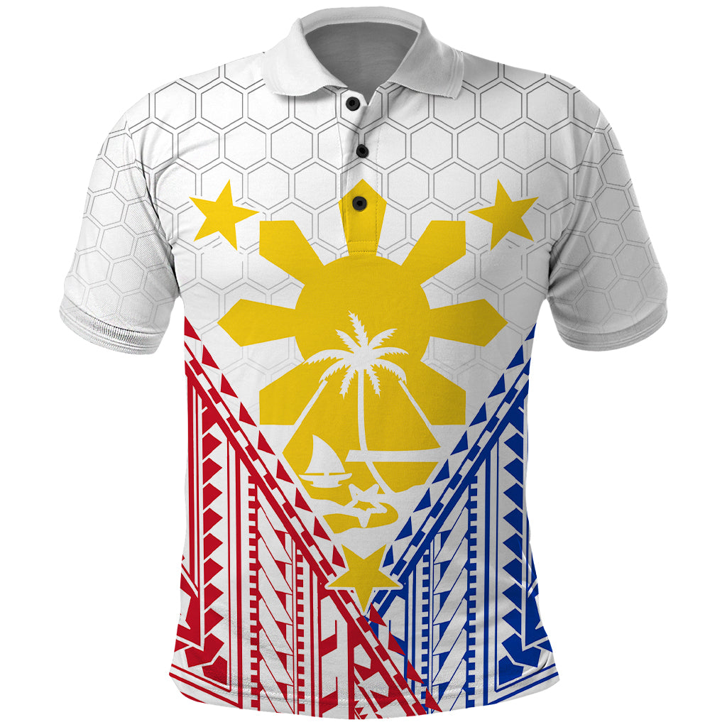 Custom Philippines Mix Guam Polo Shirt Filipino Flag Style LT7 White - Polynesian Pride