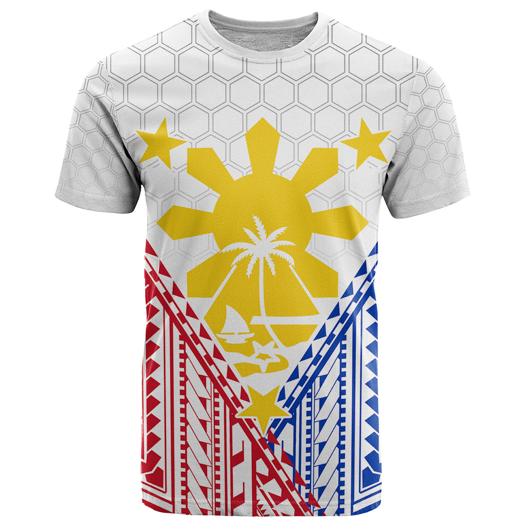 Custom Philippines Mix Guam T Shirt Filipino Flag Style LT7 White - Polynesian Pride