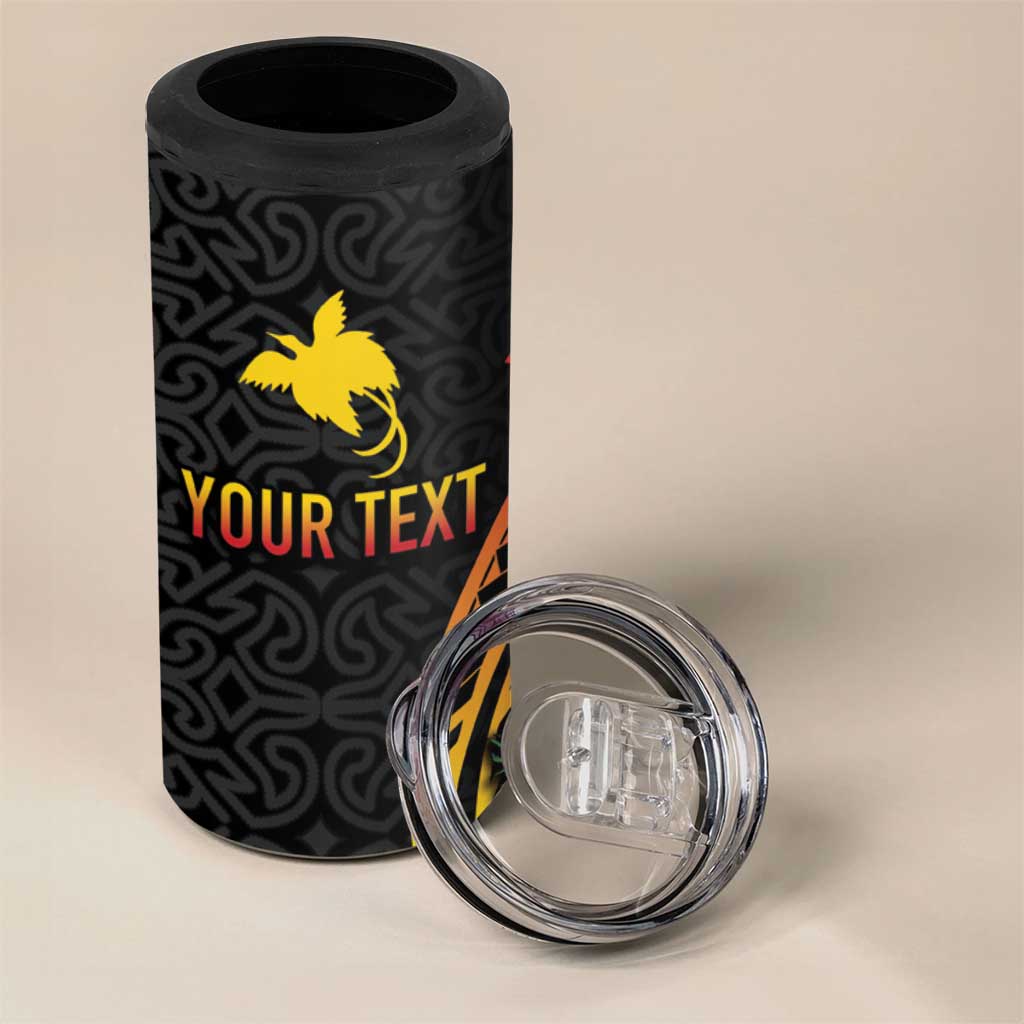 Personalized Milne Bay 4 in 1 Can Cooler Tumbler PNG Lime Pot with Oro Tapa LT7 - Polynesian Pride