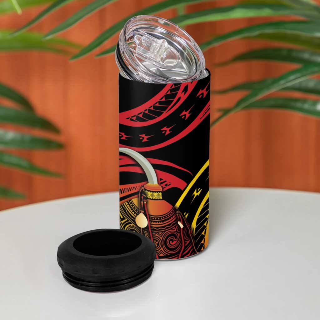 Personalized Milne Bay 4 in 1 Can Cooler Tumbler PNG Lime Pot with Oro Tapa LT7 - Polynesian Pride