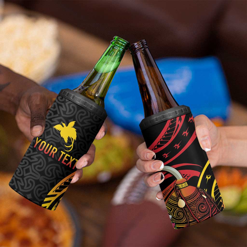 Personalized Milne Bay 4 in 1 Can Cooler Tumbler PNG Lime Pot with Oro Tapa LT7 - Polynesian Pride