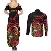 Personalized Milne Bay Couples Matching Summer Maxi Dress and Long Sleeve Button Shirt PNG Lime Pot with Oro Tapa LT7 - Polynesian Pride