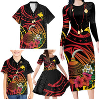 Personalized Milne Bay Family Matching Long Sleeve Bodycon Dress and Hawaiian Shirt PNG Lime Pot with Oro Tapa