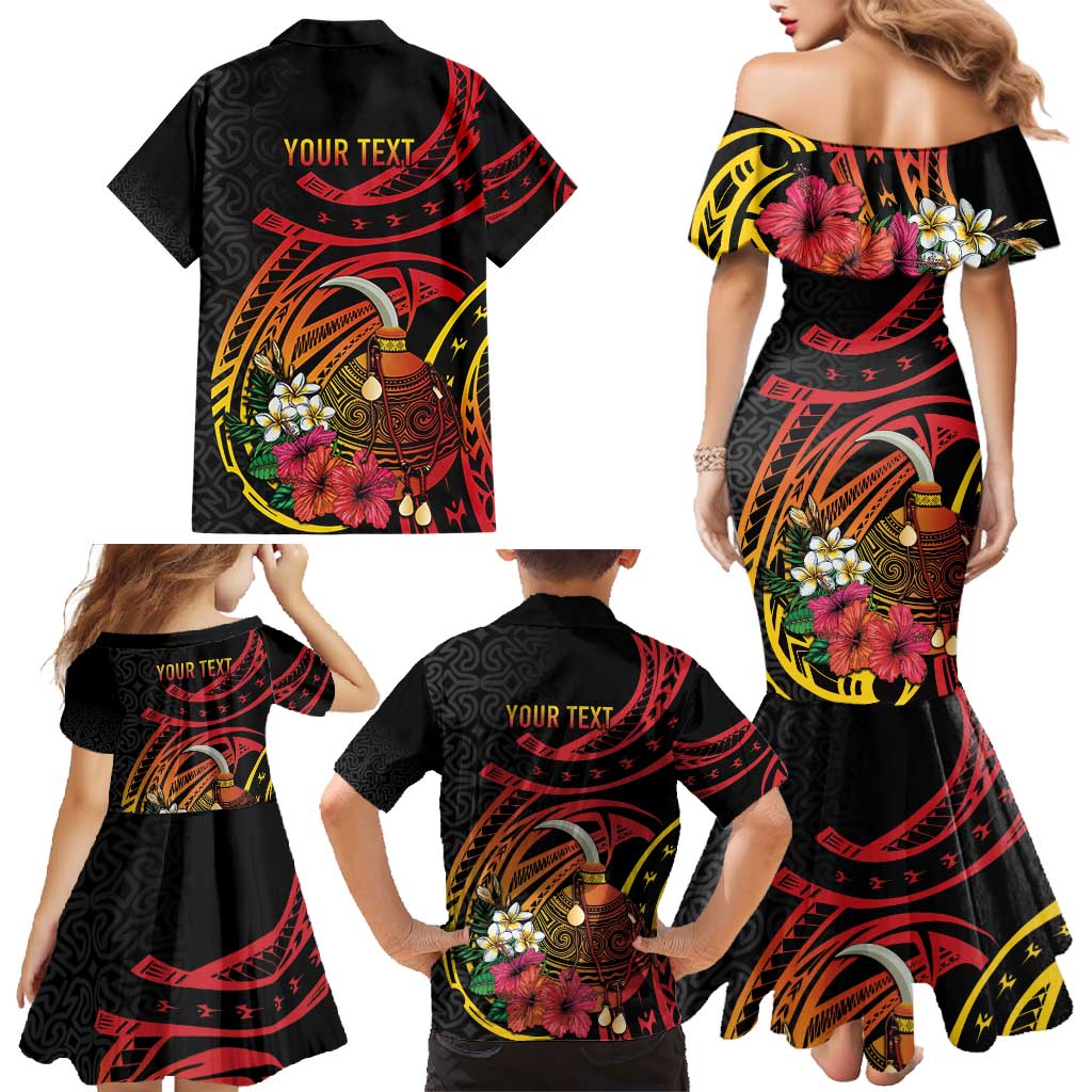 Personalized Milne Bay Family Matching Mermaid Dress and Hawaiian Shirt PNG Lime Pot with Oro Tapa