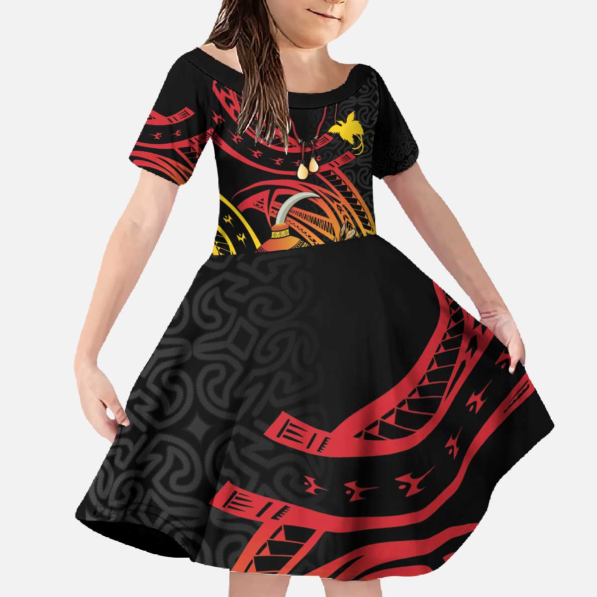 Personalized Milne Bay Family Matching Off The Shoulder Long Sleeve Dress and Hawaiian Shirt PNG Lime Pot with Oro Tapa