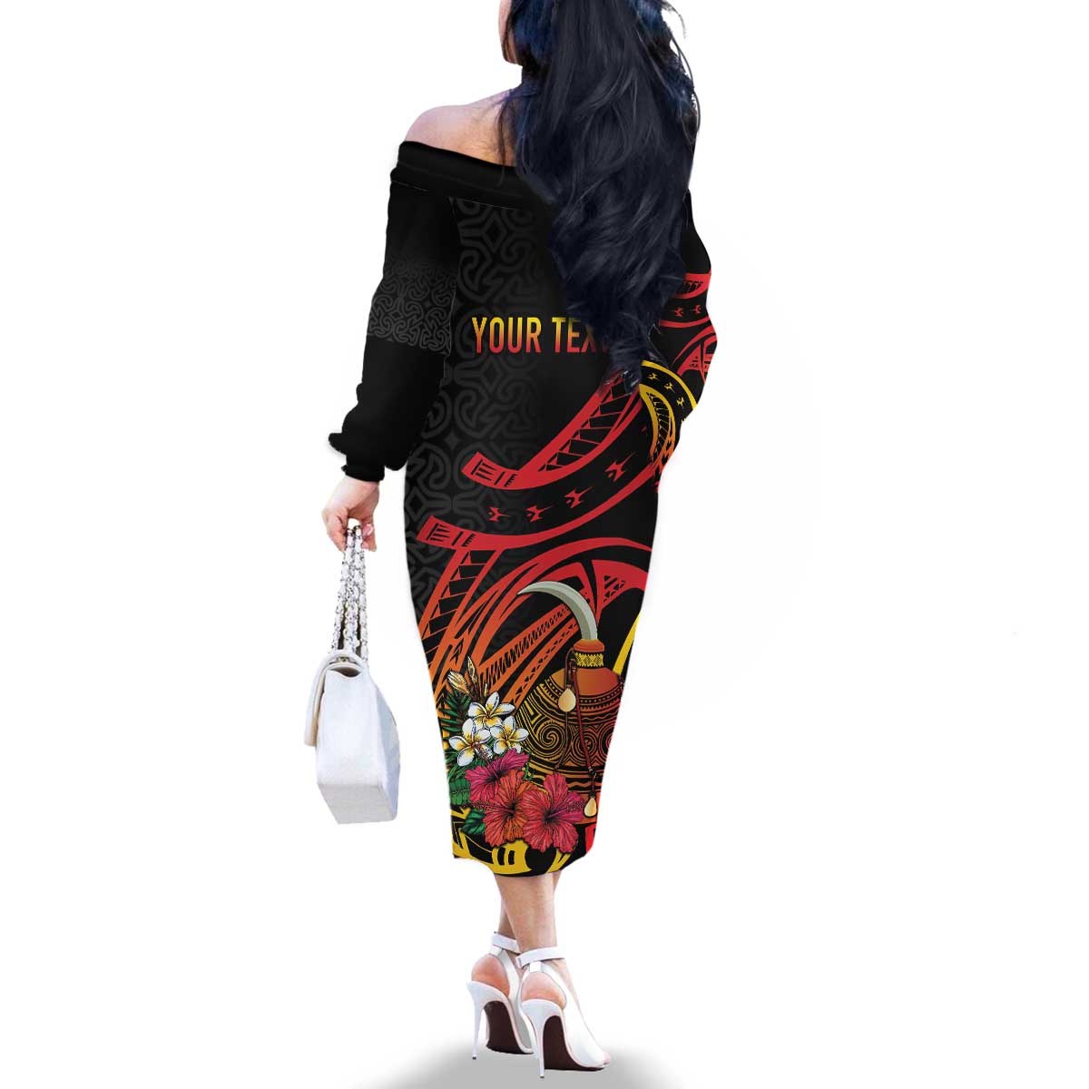 Personalized Milne Bay Family Matching Off The Shoulder Long Sleeve Dress and Hawaiian Shirt PNG Lime Pot with Oro Tapa