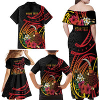 Personalized Milne Bay Family Matching Off Shoulder Maxi Dress and Hawaiian Shirt PNG Lime Pot with Oro Tapa