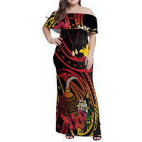 Personalized Milne Bay Family Matching Off Shoulder Maxi Dress and Hawaiian Shirt PNG Lime Pot with Oro Tapa