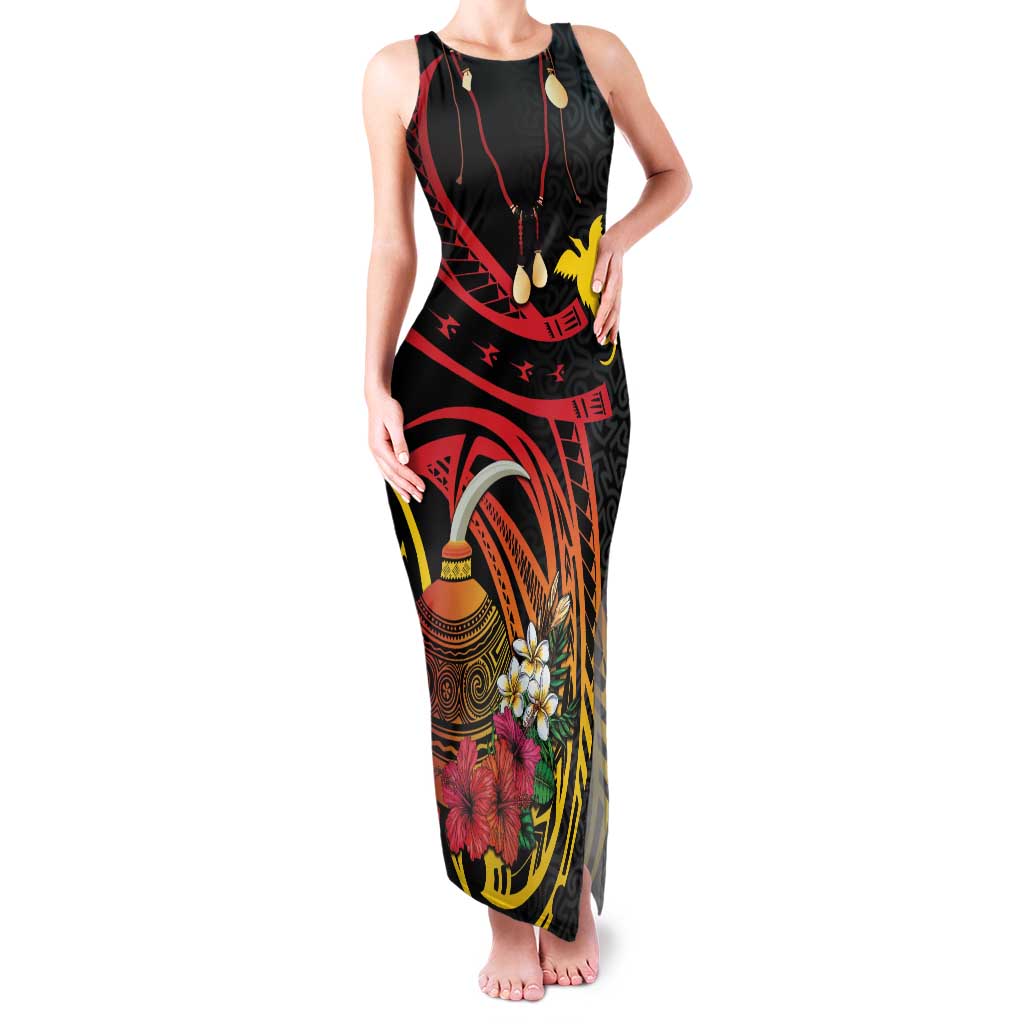 Personalized Milne Bay Family Matching Tank Maxi Dress and Hawaiian Shirt PNG Lime Pot with Oro Tapa