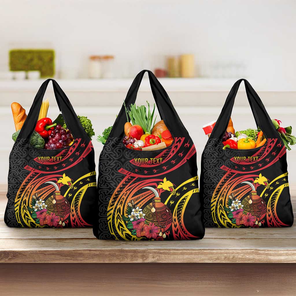 Personalized Milne Bay Grocery Bag PNG Lime Pot with Oro Tapa LT7 3-pack One Size Black - Polynesian Pride