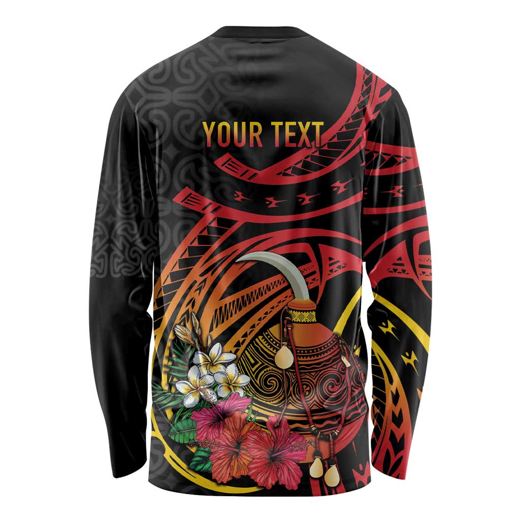 Personalized Milne Bay Long Sleeve Shirt PNG Lime Pot with Oro Tapa LT7 - Polynesian Pride