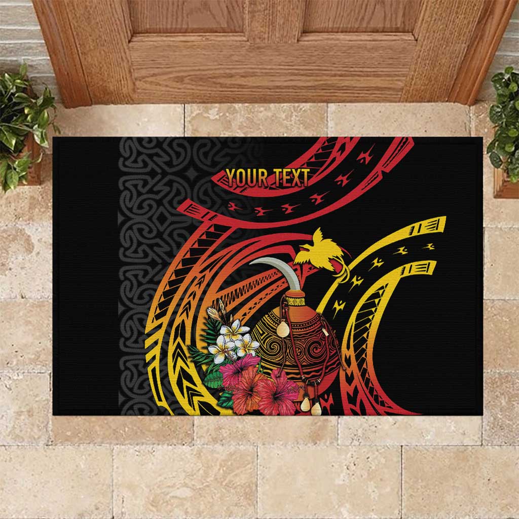 Personalized Milne Bay Rubber Doormat PNG Lime Pot with Oro Tapa LT7 Black - Polynesian Pride
