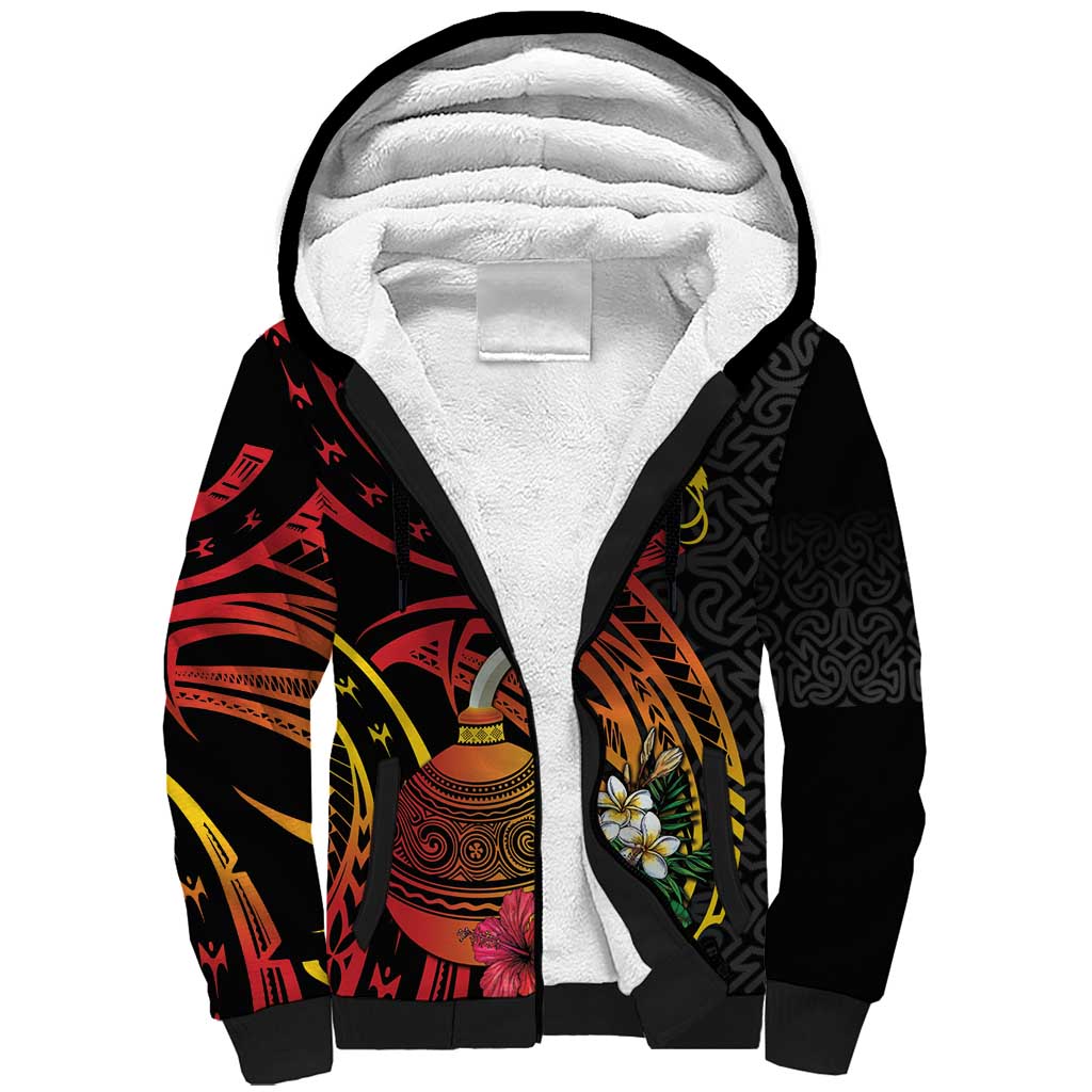 Personalized Milne Bay Sherpa Hoodie PNG Lime Pot with Oro Tapa LT7 Unisex Black - Polynesian Pride