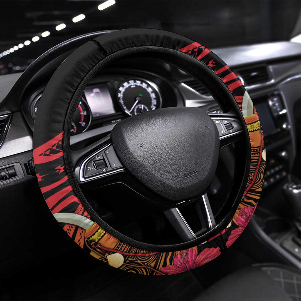 Milne Bay Steering Wheel Cover PNG Lime Pot with Oro Tapa LT7 Universal Fit Black - Polynesian Pride