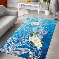 Hafa Adai Guam Chamorro Personalized Area Rug Ocean Blue Latte Stone with Guasali - Polynesian Pride
