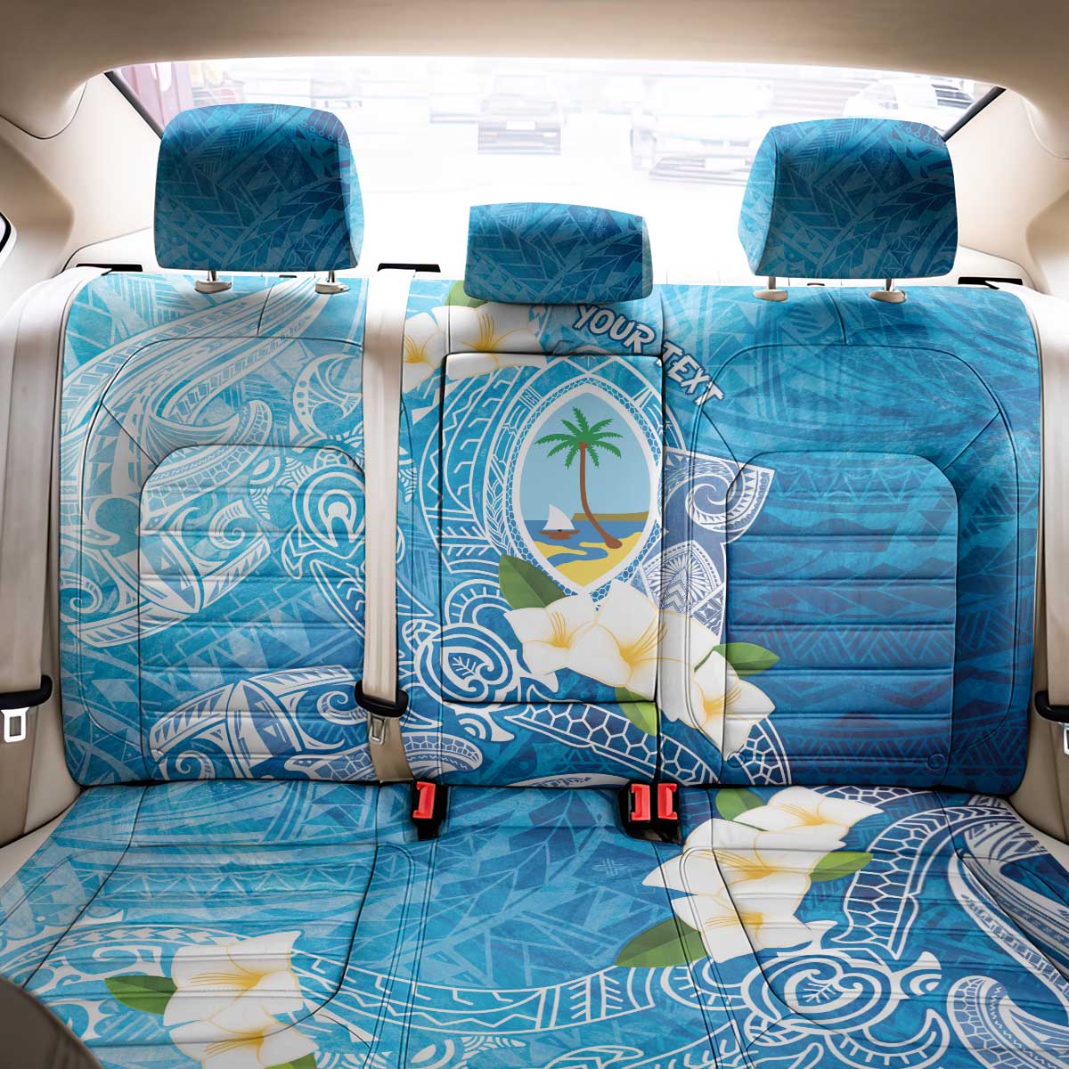 Hafa Adai Guam Chamorro Personalized Back Car Seat Cover Ocean Blue Latte Stone with Guasali - Polynesian Pride