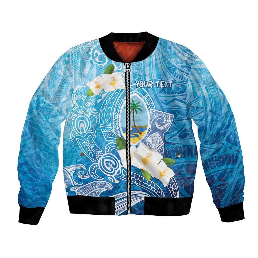 Hafa Adai Guam Chamorro Personalized Bomber Jacket Ocean Blue Latte Stone with Guasali - Polynesian Pride