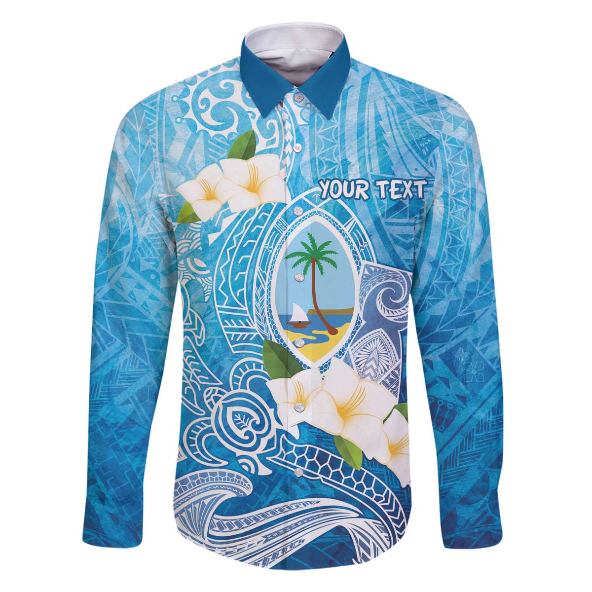 Hafa Adai Guam Chamorro Personalized Family Matching Off The Shoulder Long Sleeve Dress and Hawaiian Shirt Ocean Blue Latte Stone with Guasali - Polynesian Pride