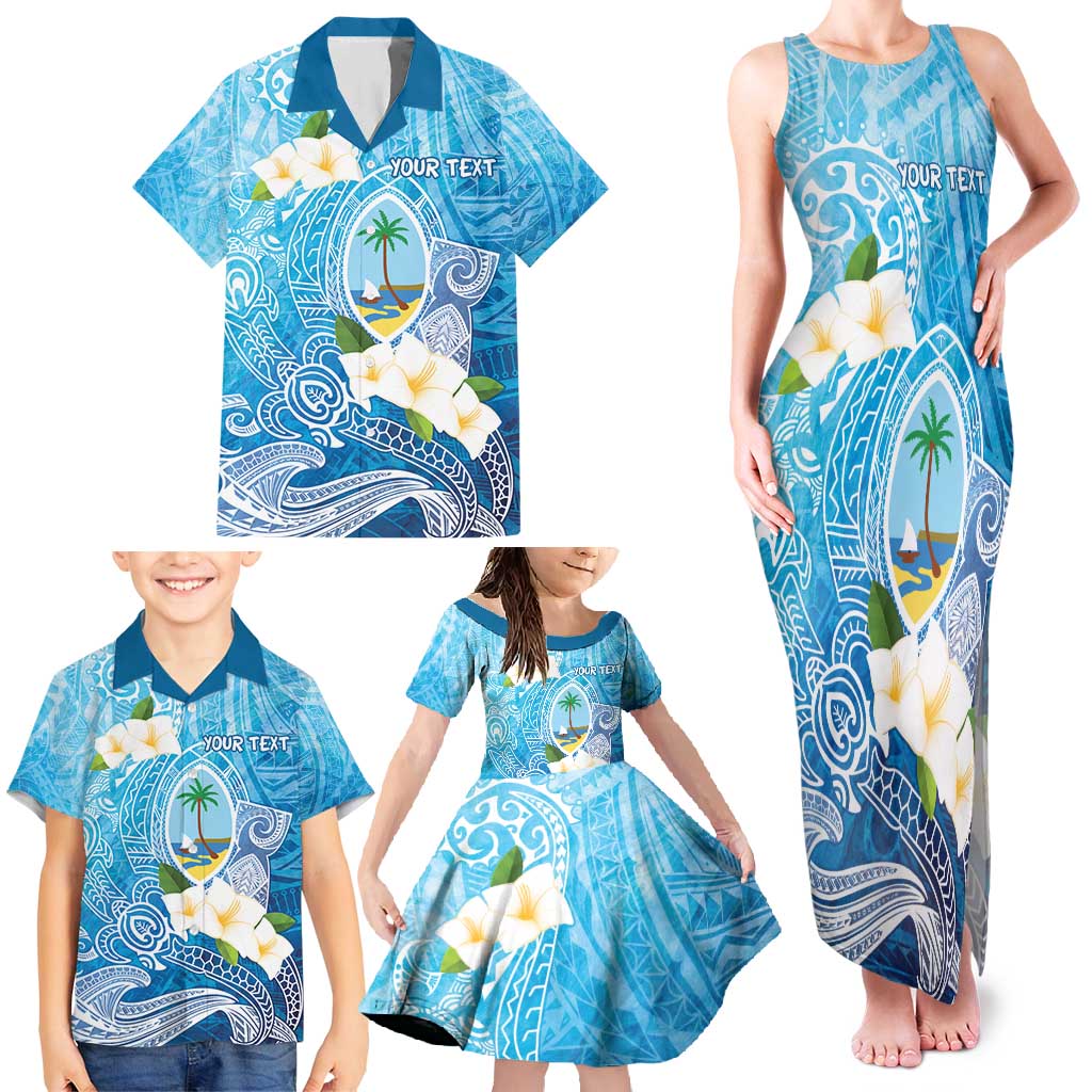 Hafa Adai Guam Chamorro Personalized Family Matching Tank Maxi Dress and Hawaiian Shirt Ocean Blue Latte Stone with Guasali - Polynesian Pride