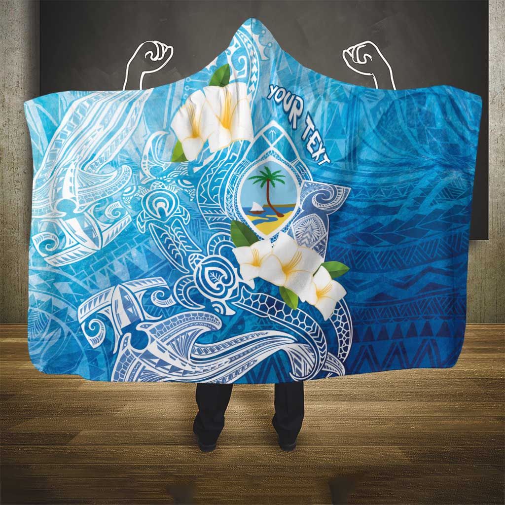 Hafa Adai Guam Chamorro Personalized Hooded Blanket Ocean Blue Latte Stone with Guasali - Polynesian Pride