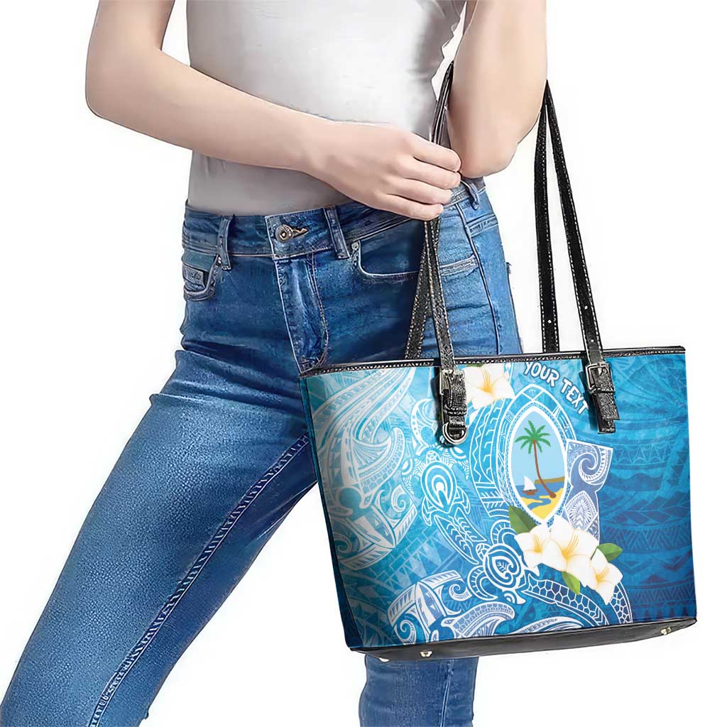 Hafa Adai Guam Chamorro Personalized Leather Tote Bag Ocean Blue Latte Stone with Guasali - Polynesian Pride