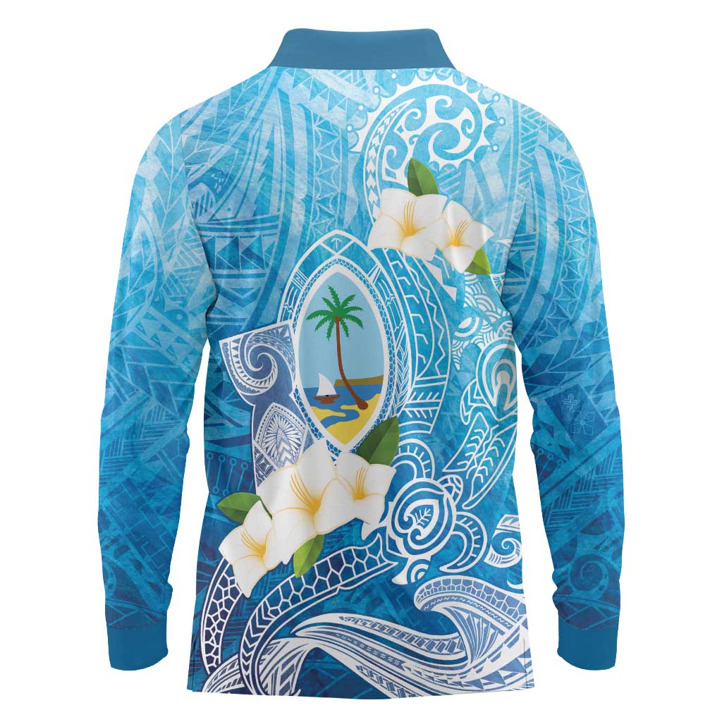 Hafa Adai Guam Chamorro Personalized Long Sleeve Polo Shirt Ocean Blue Latte Stone with Guasali - Polynesian Pride