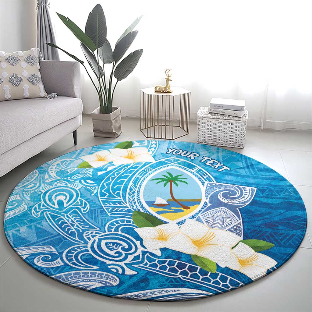Hafa Adai Guam Chamorro Personalized Round Carpet Ocean Blue Latte Stone with Guasali - Polynesian Pride