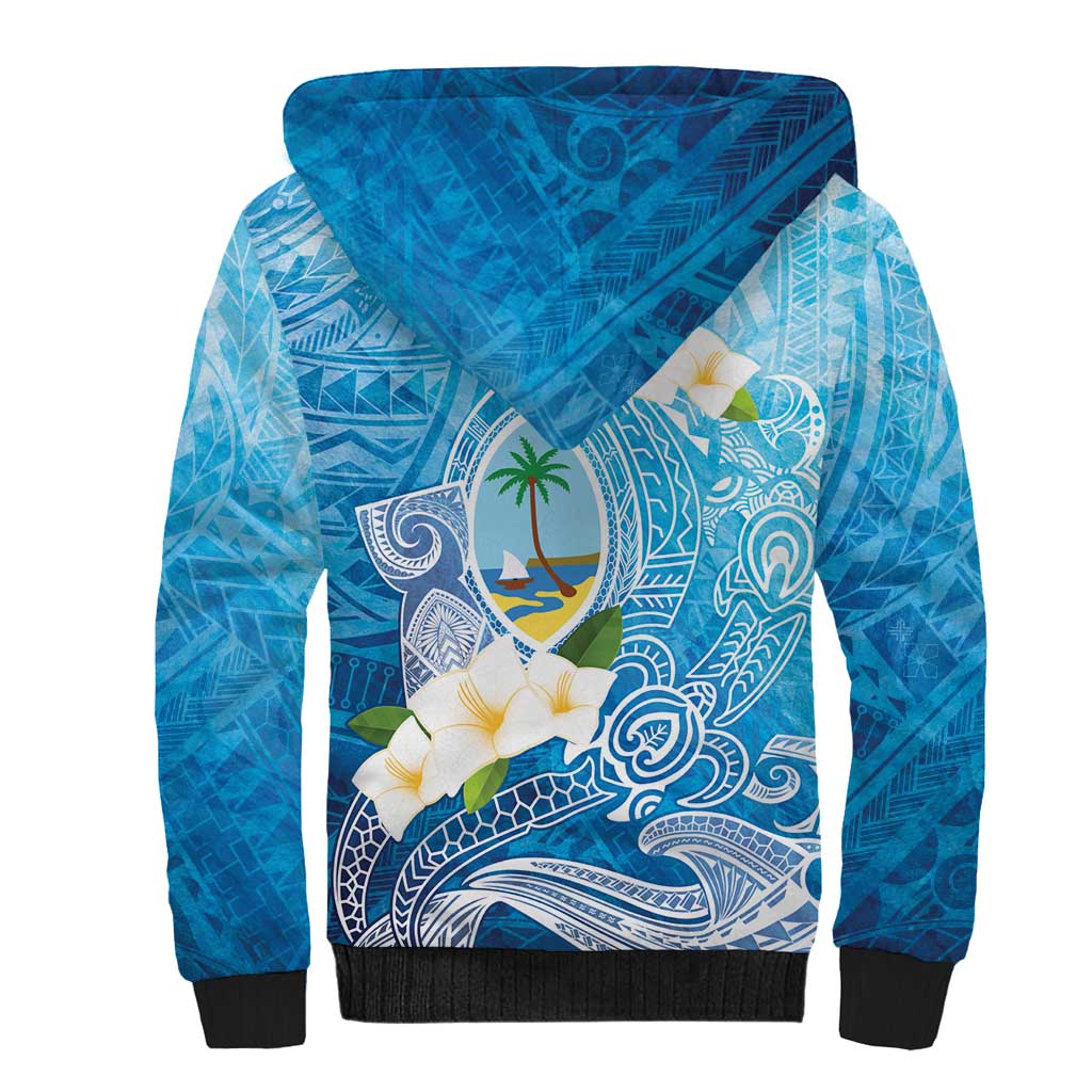 Hafa Adai Guam Chamorro Personalized Sherpa Hoodie Ocean Blue Latte Stone with Guasali LT7 - Polynesian Pride
