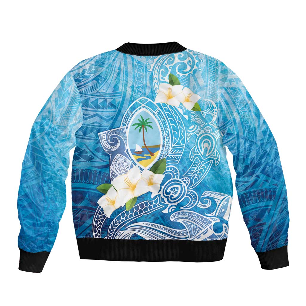 Hafa Adai Guam Chamorro Personalized Sleeve Zip Bomber Jacket Ocean Blue Latte Stone with Guasali - Polynesian Pride