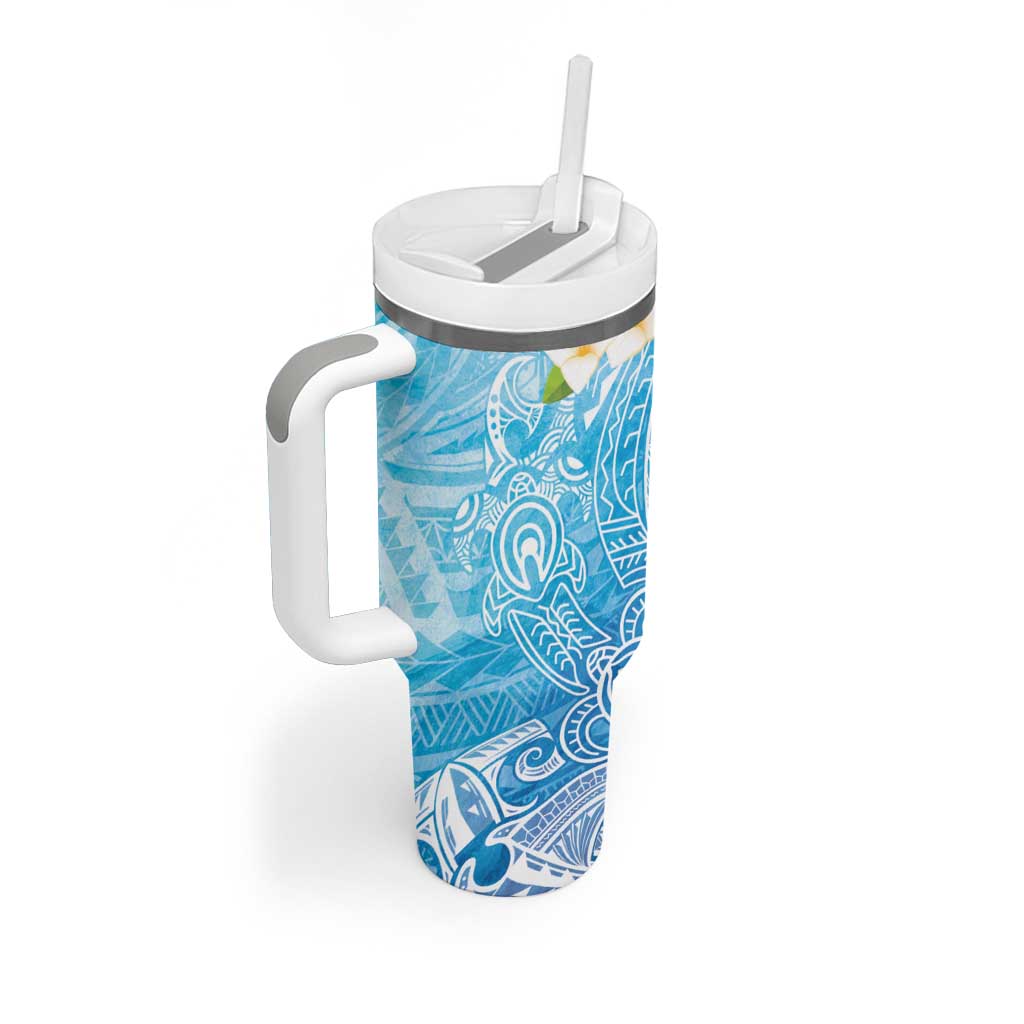 Hafa Adai Guam Chamorro Personalized Tumbler With Handle Ocean Blue Latte Stone with Guasali - Polynesian Pride