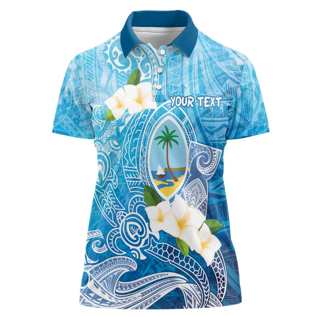 Hafa Adai Guam Chamorro Personalized Women Polo Shirt Ocean Blue Latte Stone with Guasali - Polynesian Pride
