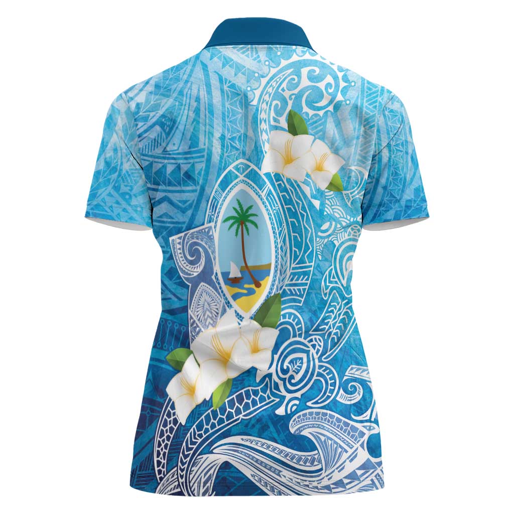 Hafa Adai Guam Chamorro Personalized Women Polo Shirt Ocean Blue Latte Stone with Guasali - Polynesian Pride