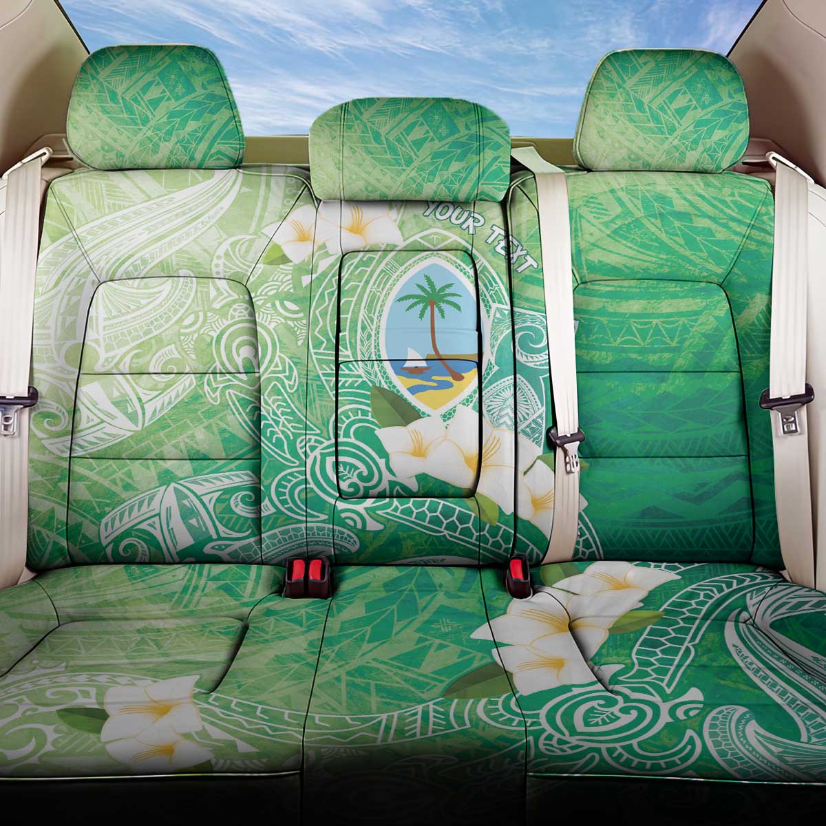 Hafa Adai Guam Chamorro Personalized Back Car Seat Cover Summer Green Latte Stone with Guasali - Polynesian Pride