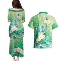Hafa Adai Guam Chamorro Personalized Couples Matching Puletasi and Hawaiian Shirt Summer Green Latte Stone with Guasali - Polynesian Pride