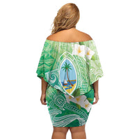 Hafa Adai Guam Chamorro Personalized Family Matching Off Shoulder Short Dress and Hawaiian Shirt Summer Green Latte Stone with Guasali - Polynesian Pride