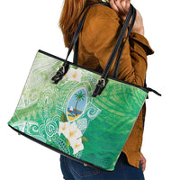 Hafa Adai Guam Chamorro Personalized Leather Tote Bag Summer Green Latte Stone with Guasali - Polynesian Pride
