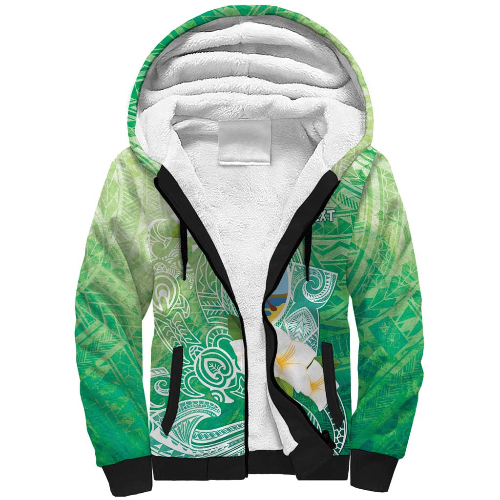 Hafa Adai Guam Chamorro Personalized Sherpa Hoodie Summer Green Latte Stone with Guasali LT7 Unisex Summer Green - Polynesian Pride