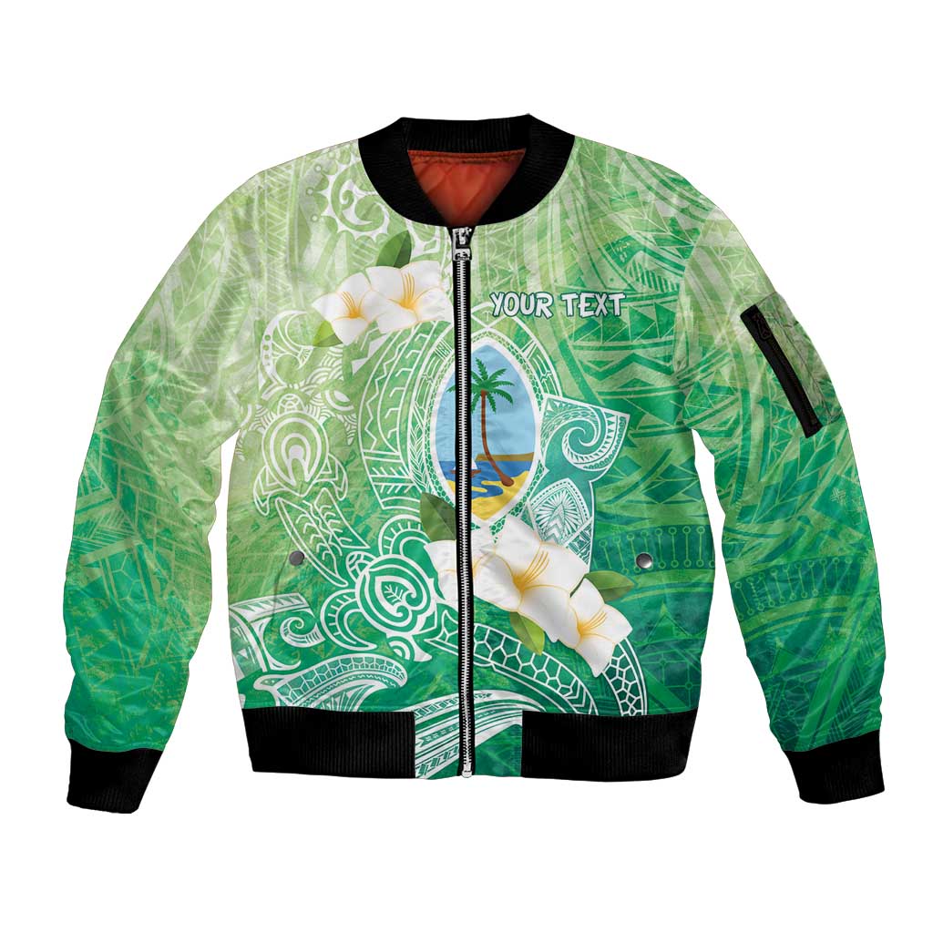 Hafa Adai Guam Chamorro Personalized Sleeve Zip Bomber Jacket Summer Green Latte Stone with Guasali - Polynesian Pride